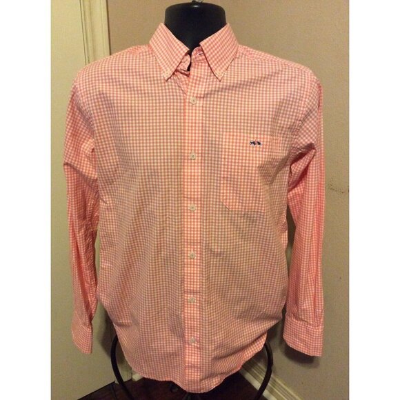 Fish Hippie Tailored Fit Long Sleeve Button Shirt Mens Small S Pink Gingham - Picture 1 of 12